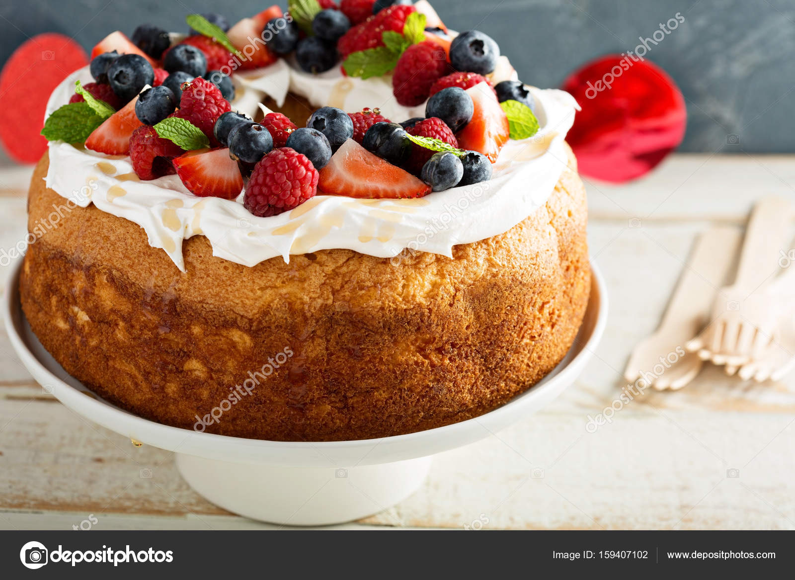 Angel Food Cake With Whipped Cream And Berries Stock Photo C Fahrwasser 159407102