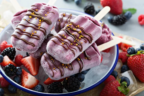 Smíšené berry nanuky s čokoládovou polevou — Stock fotografie