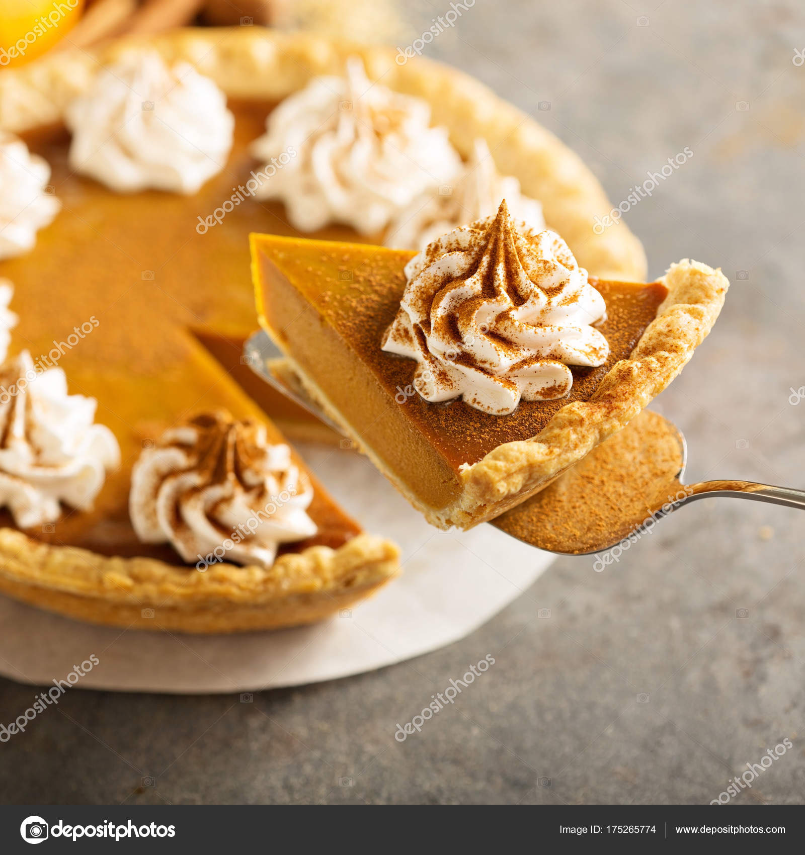 Pumpkin Pie With Whipped Cream Stock Photo C Fahrwasser 175265774
