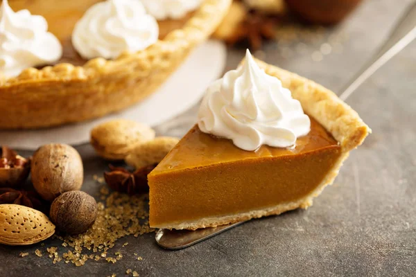 Pumpkin pie with whipped cream