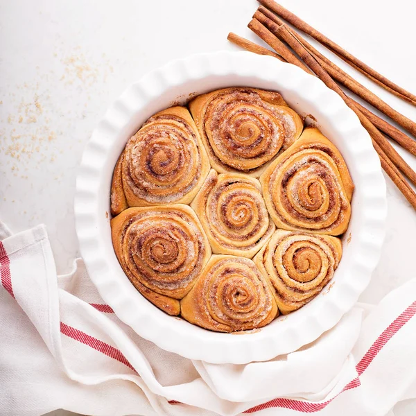 Cinnamon rolls in a baking dish — Stock Photo, Image