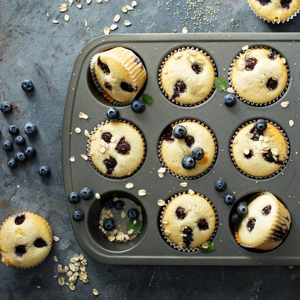 Blueberry muffins in a pan — Stock Photo, Image