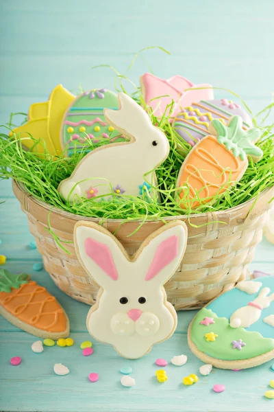 Easter cookies on blue table — Stock Photo, Image
