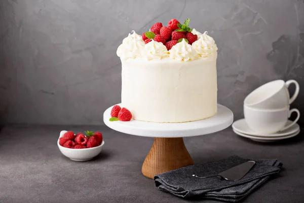 흰 설탕과 바닐라 라즈베리 케이크 — 스톡 사진