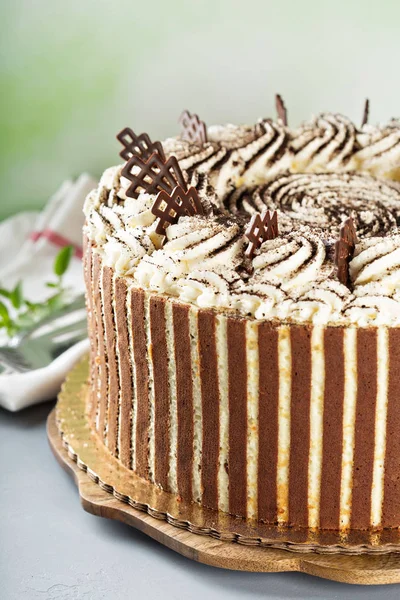 Tort Tiramisu cu decor de ciocolată — Fotografie, imagine de stoc