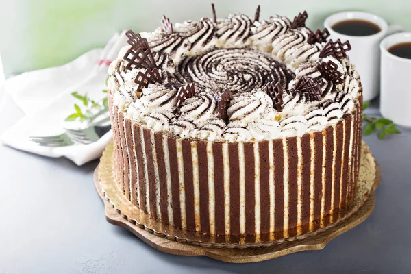 Tort Tiramisu cu decor de ciocolată — Fotografie, imagine de stoc