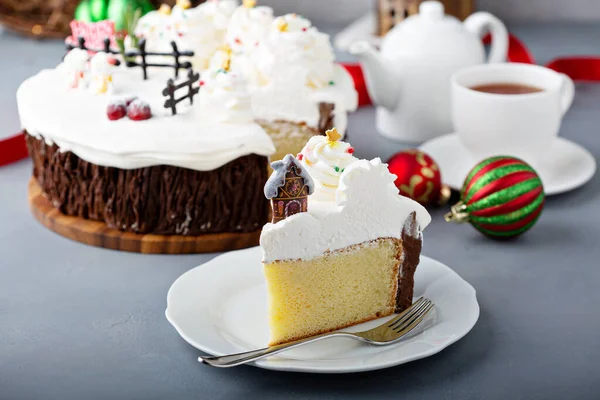 Bolo de Natal decorado com cena de inverno — Fotografia de Stock