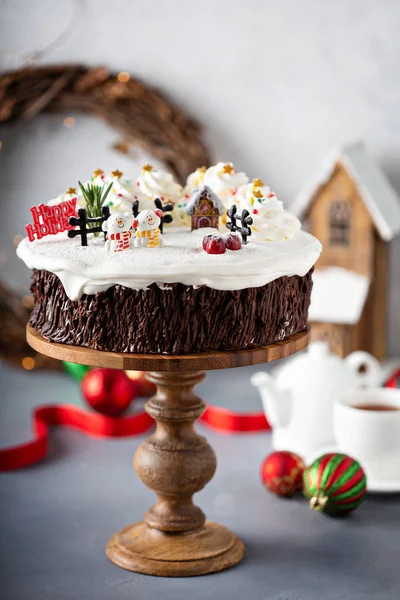 Christmas cake decorated with snowmen — Stock Photo, Image