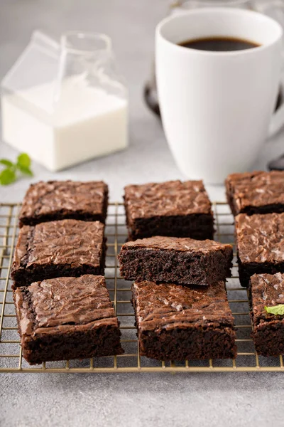 Brownies fudgy caseros en un estante para hornear — Foto de Stock