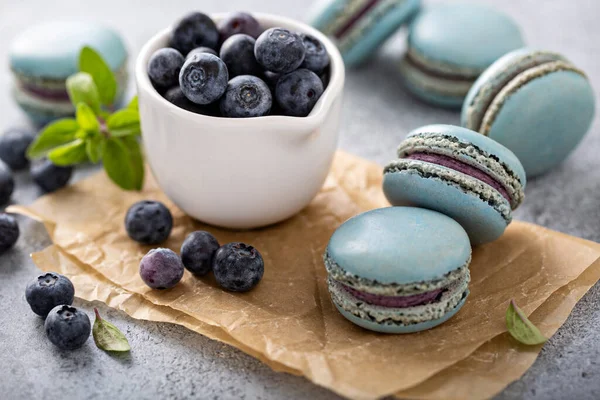 Macarrones de arándanos con bayas frescas — Foto de Stock