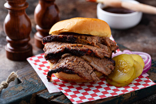 Smoked beef brisket sandwich