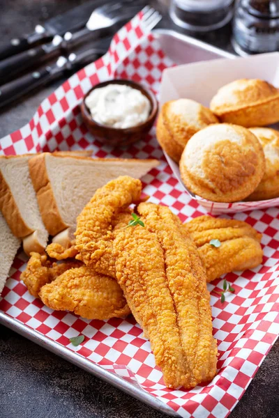 Fried catfish with cornbread