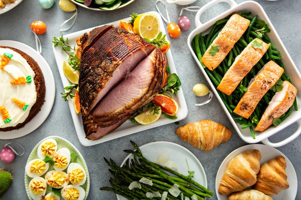 Big Easter brunch with ham — Stock Photo, Image