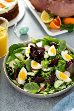 Haşlanmış yumurtalı taze bahar salatası.