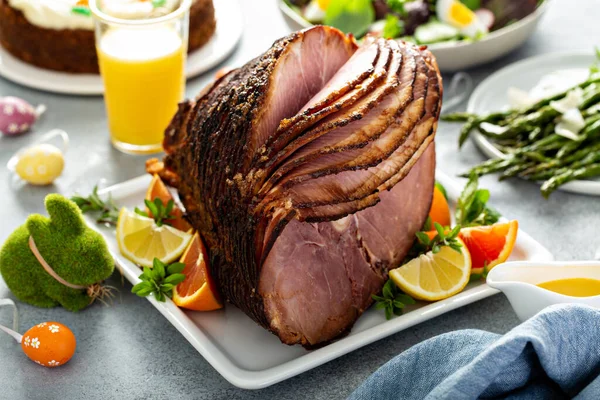 Big Easter brunch with ham — Stock Photo, Image