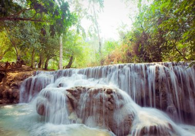 Laos derin orman kuangsi şelale