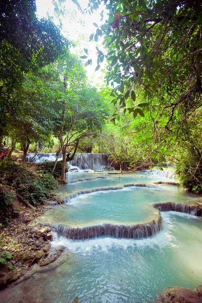 Catarata Kuangsi en bosque profundo en Laos —  Fotos de Stock