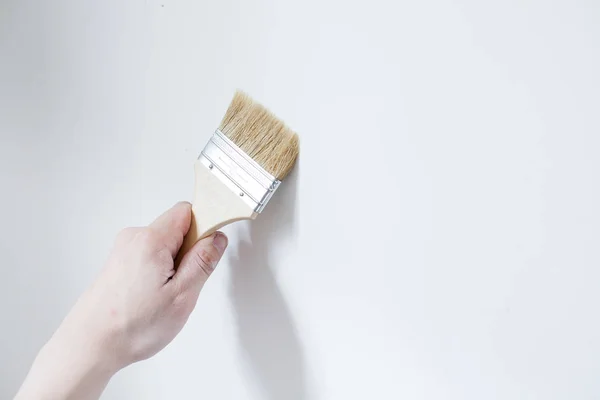 Pintor pintando la pared blanca en casa — Foto de Stock