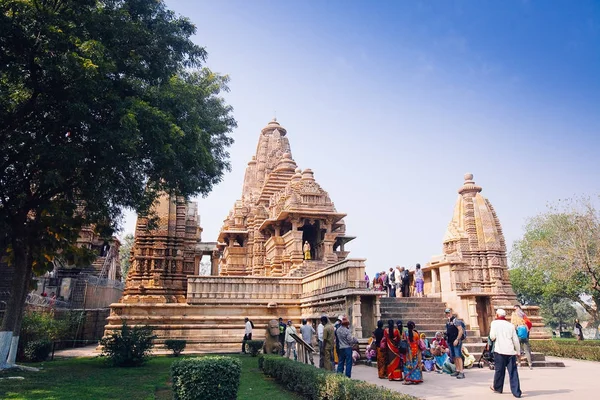 Templos hindus e jainistas em Khajuraho. Madhya Pradesh, Índia . — Fotografia de Stock