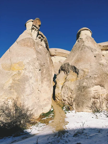 Fantastisk utsikt över dalen i vintersäsongen, Cappadocia snabbversionen — Stockfoto