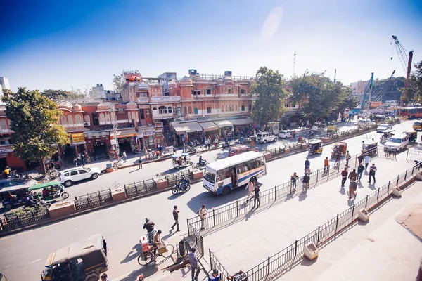 Jaipur India Ene Calle Más Transitada Hawa Mahal Lugar Vientos —  Fotos de Stock