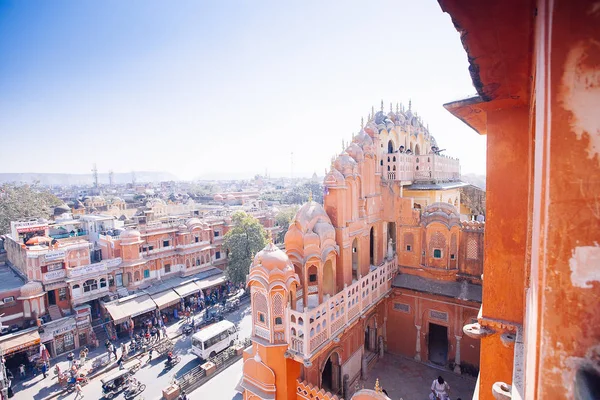 Jaipur India Jan Top Yiew Rua Movimentada Hawa Mahal Lugar — Fotografia de Stock