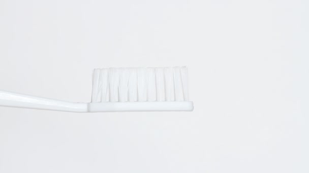 Beyaz Arkaplandaki Bir Fırçaya Diş Macunu Yerleştirilemedi — Stok video