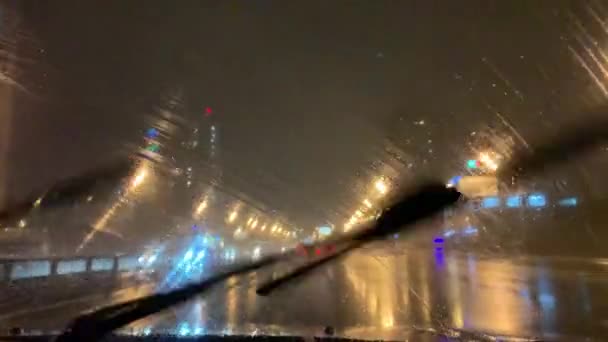 Night City Wet Window Moving Car Wiper Rainy Dark Night — 비디오