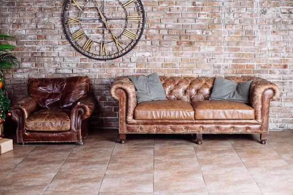 stock image vintage style of interior decoration the leather sofa