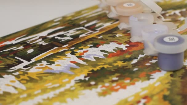 Malerei Nach Zahlen Mit Acrylfarben Mit Pinsel Malerei Mit Acrylfarben — Stockvideo