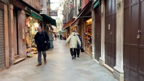 Venedik Talya Ocak 2020 Venedik Dar Sokak Talya Kış Seyahati — Stok video