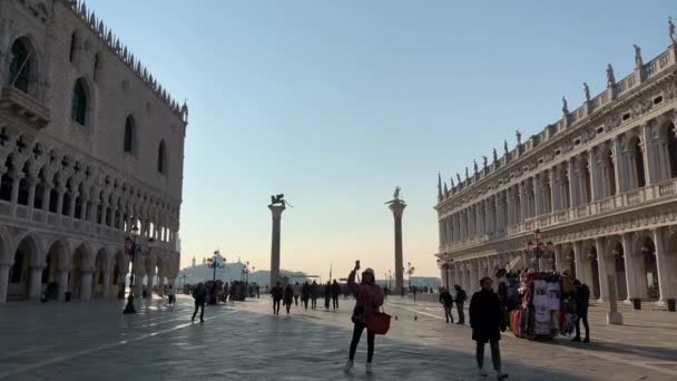 Venice Italy January 2020 圣马科威尼斯广场圣马可广场的建筑威尼斯市中心的建筑细节 — 图库视频影像
