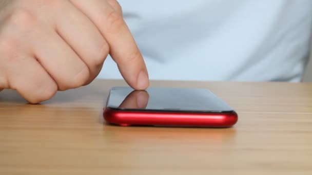 Man Using Smartphone Scrolling Social Media Doing Swiping Scrolling Gestures — Stock Video