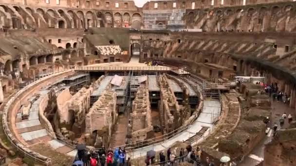 Рим Италия Января 2020 Года Хронология Вида Интерьер Колизея Дождливый — стоковое видео