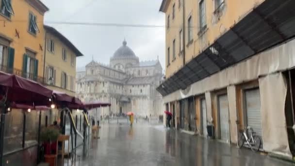 Pisa Itália Janeiro 2020 Torre Inclinada Pisa Chuva Forte Torre — Vídeo de Stock