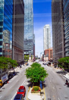 Chicago, ABD - 19 Eylül 2019 Şikago şehir merkezinde gün batımında.