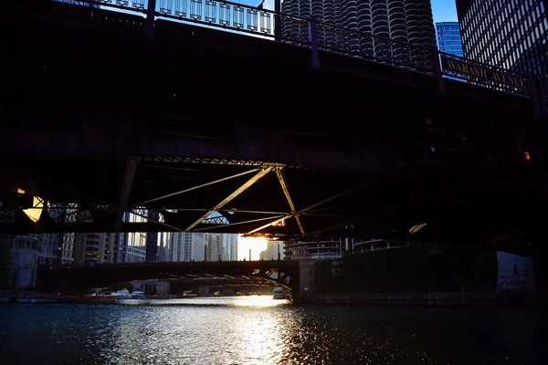 Chicago Usa Září 2019 Obrázek Města Chicaga Při Západu Slunce — Stock fotografie