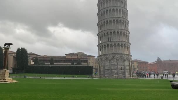 Pisa Italien Januari 2020 Lutande Tornet Pisa Kraftigt Regn Berömd — Stockvideo