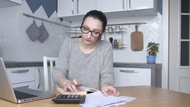 Young Woman Feeling Stressed Upset High Taxes Bills Mortgage Rate — Stock Video