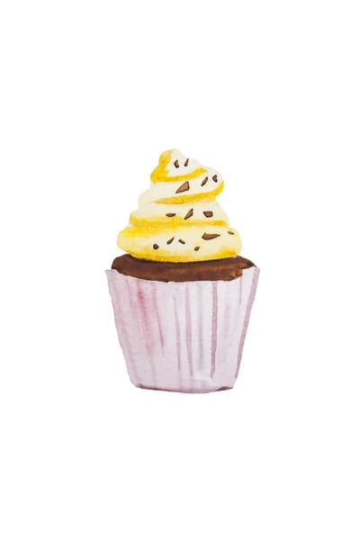 Czekoladowe Cupcake Vanilla Akwarela Ilustracja — Zdjęcie stockowe