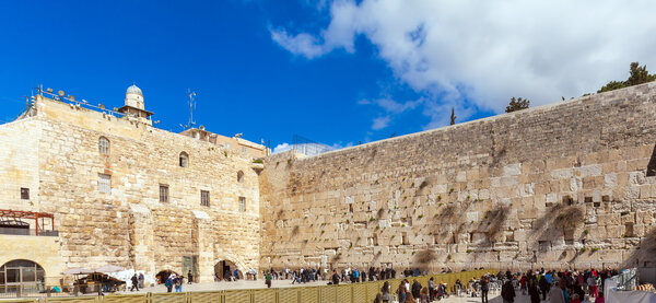People praying near Western Wall of Temple, Jerusalem