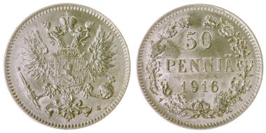 Beyaz arka plan üzerinde Finlandiya izole 50 pennia 1916 sikke