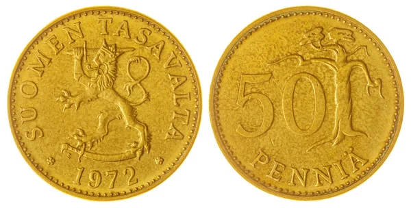 白い背景に、フィンランドに分離された 50 pennia 1972 コイン — ストック写真