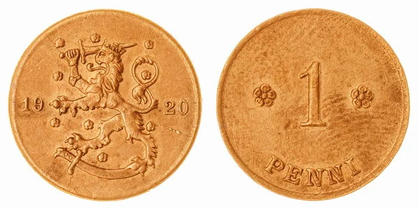 1 Dusablon 1920 moneta na białym tle na białym tle, Finlandia — Zdjęcie stockowe