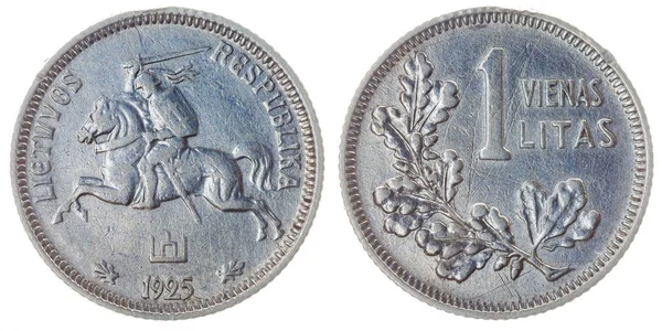 孤立在白色的背景下，立陶宛 1 立特 1925年硬币 — 图库照片