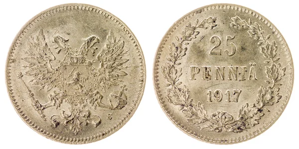 白い背景に、フィンランドに分離された 25 pennia 1917 コイン — ストック写真