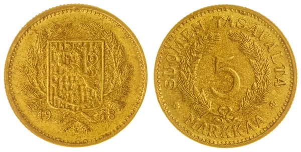白い背景に、フィンランドに分離された 5 markkaa 1948 コイン — ストック写真