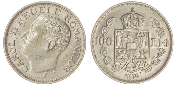 100 雷 1936 硬币上白色背景，罗马尼亚孤立 — 图库照片
