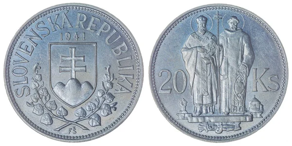 20 korun 1941 munt geïsoleerd op een witte achtergrond, Slowakije — Stockfoto