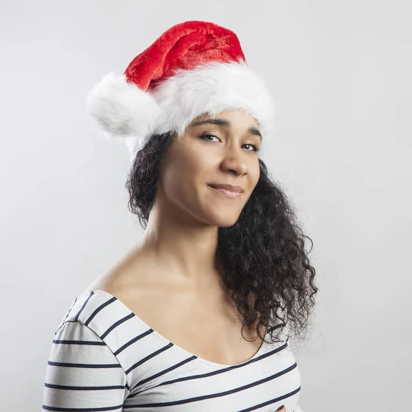 Woman with Santa Claus hat — Stock Photo, Image